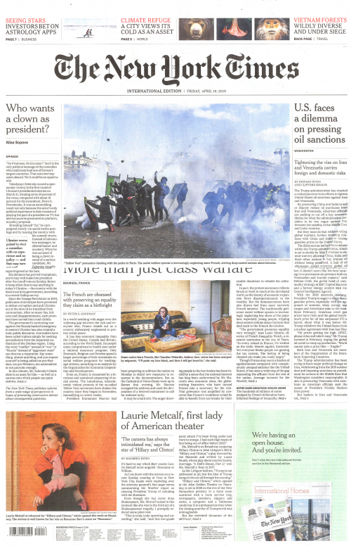 INTERNATIONAL THE NEW YORK TIMES (EX- INTERNATIONAL HERALD TRIBUNE)
